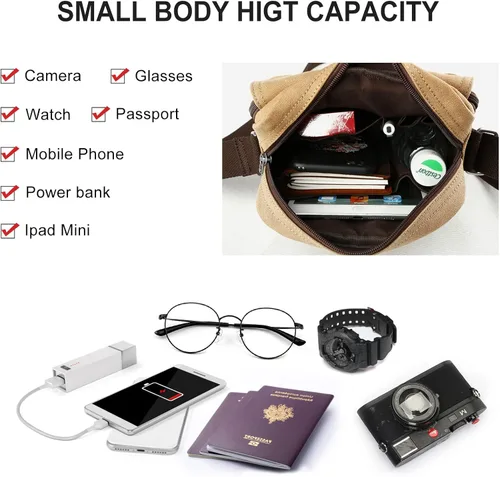 Vista 6 de Bolso cruzado para hombre bolso lateral para hombre bolso de hombro para hombres y mujeres pequeño bolso de mensajero de lona para teléfono
