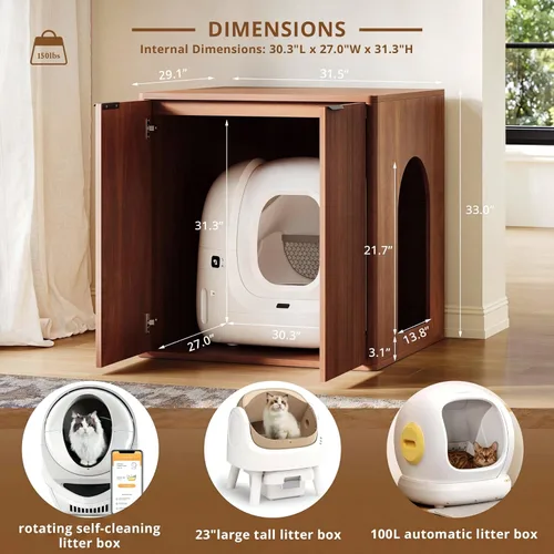 Vista 2 de IRONCK 33.4" Tall Cat Litter Box Enclosure for Automatic Boxes. Walnut