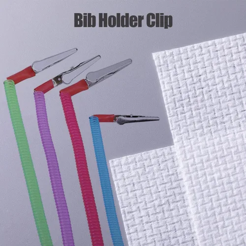 Vista 5 de 4 piezas de servilletero, clips de babero multicolor para dental, cadenas de cuello con clips de metal para clínica dental, protector de ropa