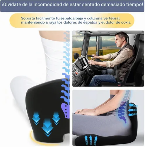 Vista 6 de Cojín de asiento de automóvil, cojín de espuma viscoelástica con correa ajustable, almohadilla ergonómica para automóvil y semircamión, cojín