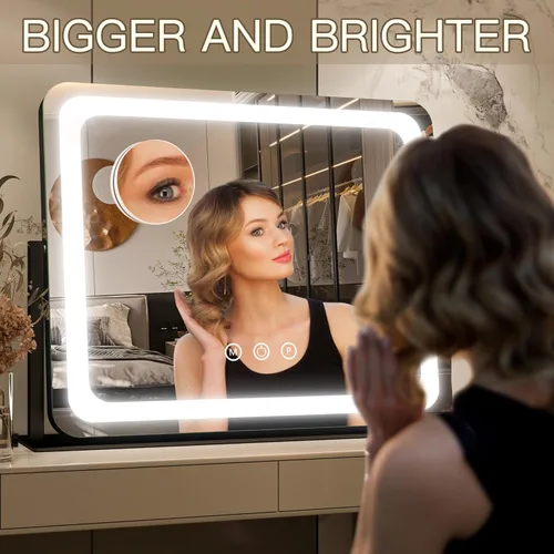 Vista 5 de FENNIO - Espejo de tocador con luces, espejo de maquillaje iluminado LED, pantalla táctil con 3 modos de iluminación, regulable, para mesa