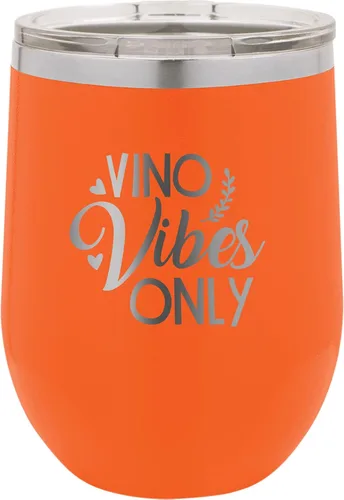 Vista 4 de CustomGiftsNow Vino Vibes Only - Stainless Steel Double-Wall Insulated 12-Ounce Truck Car Travel Coffee Cup Wine Tumbler Mug with Lid Light Blue
