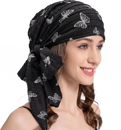 Vista 21 de ZLYC Gorro de quimioterapia para mujer, bufanda suave para la cabeza, gorro elástico Verde sólido