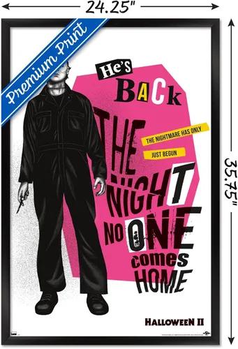 Vista 3 de Trends International Halloween II - Póster de pared con texto en inglés "He's Back", 22.37 x 34.00 pulgadas, versión enmarcada en negro Versión