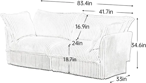 Vista 2 de KEIKI Sofá modular de pana de 83 pulgadas, cómodo juego de sofá nube blanco con 2 almohadas, moderno sofá de asiento con cojines profundos y suaves