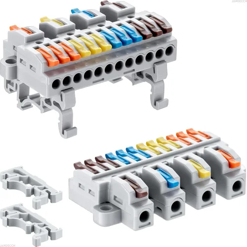 Vista 7 de 6 piezas de bloques de terminales de riel DIN, conectores de alambre de empalme DIY para circuito en línea 28-12AWG (2 en 8 salida)