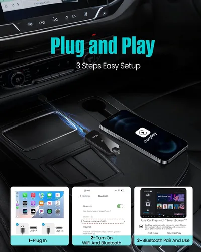Vista 6 de Adaptador inalámbrico Carplay para Apple iPhone iOS 10+ y coches de 2016+, modelo actualizado que añade función de escape de emergencia, control
