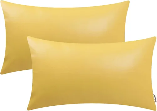 Vista 44 de BRAWARM Fundas de almohada de cuero sintético de 16 x 16 pulgadas - Juego de 2 fundas de almohada de cuero negro, fundas de almohada de cuero teñido
