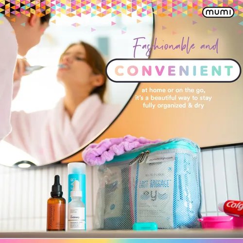 Vista 7 de MUMI Juego de 3 neceseres de viaje – Bolsas de aseo resistentes al agua para mujeres y hombres – Bolsas transparentes para artículos de tocador