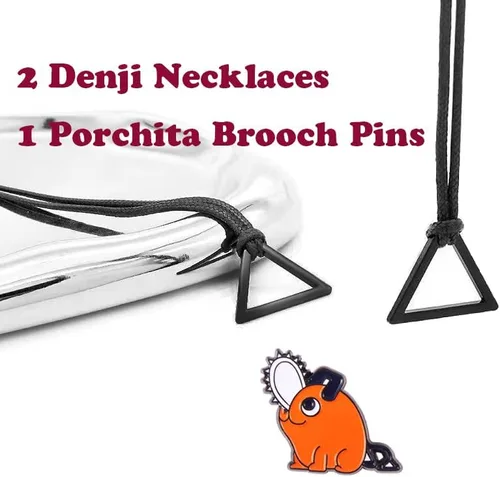 Vista 2 de HUNIGIR Denji - Collar de cosplay de Halloween, accesorios de cosplay de anime, 2 collares + 1 broche