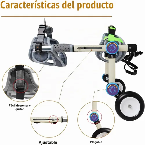 Vista 4 de Silla de ruedas ajustable para perros para patas traseras, soporte de movilidad, silla de ruedas ligera para mascotas con patas traseras