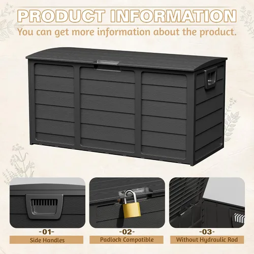 Vista 6 de Caja de almacenamiento para terraza al aire libre de 75 galones, resina resistente con tapa bloqueable, resistente a los rayos UV para muebles
