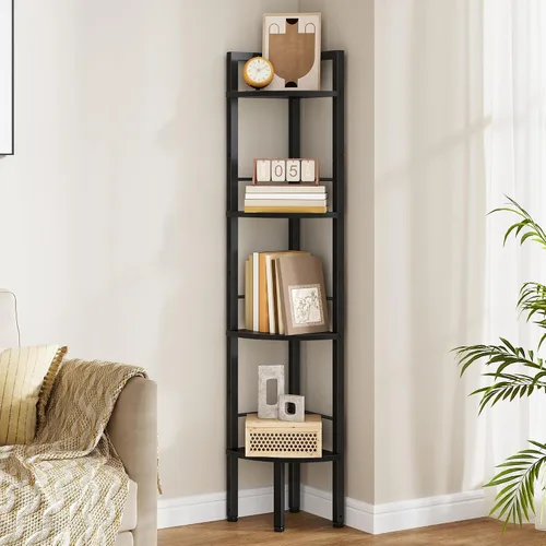 Vista 9 de Tajsoon Corner Shelf Stand 4 Tier 48.5" with Metal Frame, Rustic Brown Marrón rústico