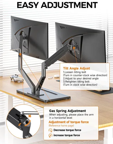 Vista 7 de Bracwiser Soporte de escritorio para monitor doble, brazo de monitor doble premium para dos pantallas de hasta 40 pulgadas, 26.45 libras, brazos