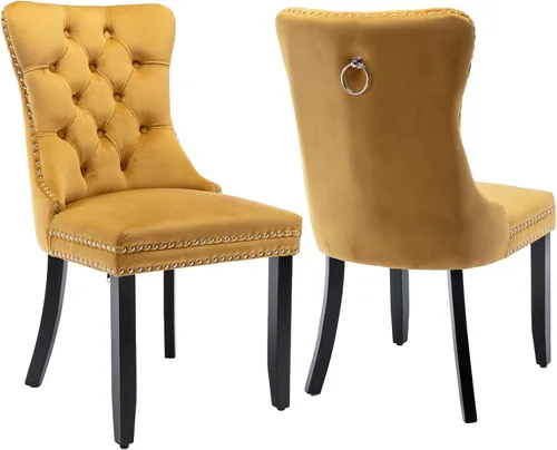 Vista 46 de Juego de 2 sillas de comedor de terciopelo beige, modernas sillas de cocina tapizadas