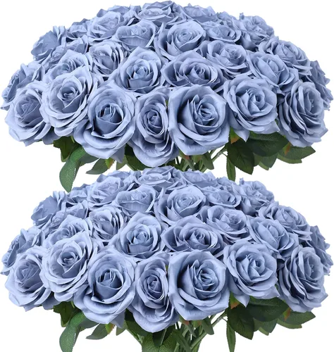 Vista 12 de Flores artificiales de rosa, rosas artificiales, rosas de seda, rosas falsas de aspecto real con tallos para manualidades, ramos de boda, centros