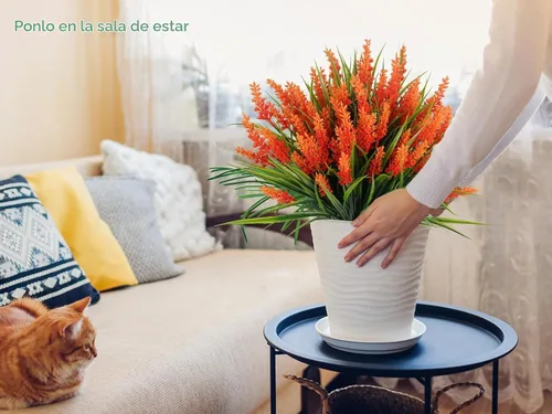 Vista 5 de RECUTMS 12Pcs Fake Fall Flower Outside Orange Artificial Plant UV Resistant Naranja
