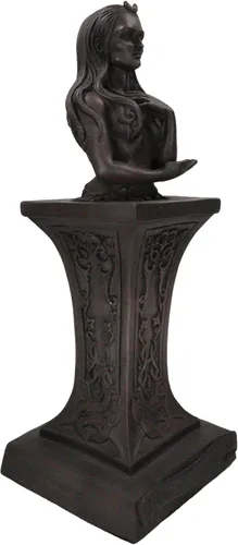 Vista 2 de Ebros Neopaganismo Wicca Estatua de deidad primaria con la luna creciente femenina Triple Diosa Bustos en pedestal Figura Wicca Decoración del hogar