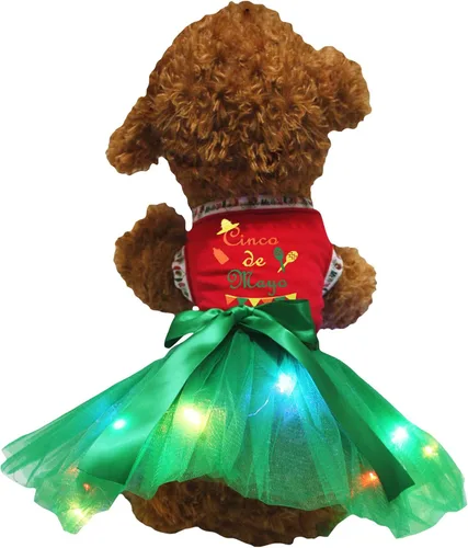 Vista 6 de Petitebella Cinco De Mayo - Vestido para cachorro estilo carnaval (negro/verde, talla XS)