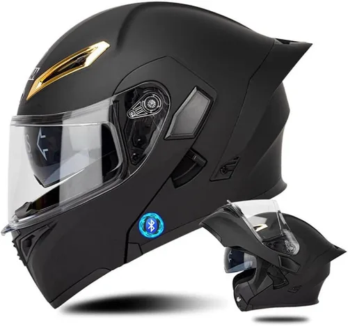Vista 13 de Casco de motocicleta Bluetooth modular, casco moto plegable con visera interior, visera solar, doble lente de seguridad, casco aprobado por DOT