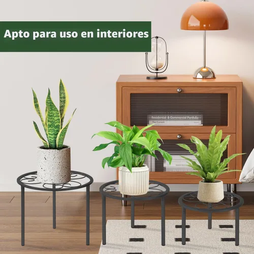 Vista 8 de Juego de 5 estantes de metal para plantas en maceta, estantes resistentes para plantas de diferentes tamaños, estantes de flores de hierro