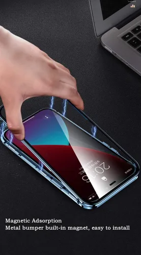 Vista 4 de Funda para Galaxy S21 con bloqueo de seguridad + adsorción magnética, vidrio templado de doble cara, a prueba de golpes, parachoques de aluminio