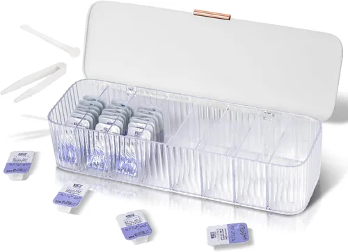 Vista 9 de P-80 Organizador diario de lentes de contacto con removedor y pinzas, dispensador de lentes desechable, caja de plástico transparente para todas