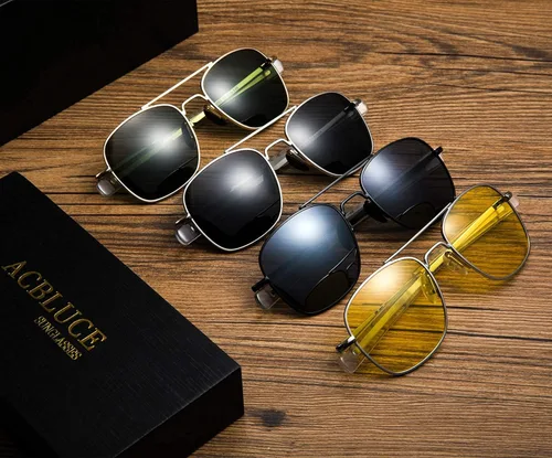 Vista 4 de Gafas de sol de aviador para hombre 2087in lente polarizada marco de metal de estilo militar con patillas de bayoneta