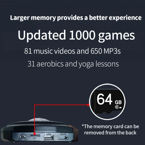 Vista 3 de Alfombrilla de baile electrónica musical HDMI con cámara, una tarjeta de memoria grande de 64G, incluye 1000 juegos, 650 canciones, 81 videos