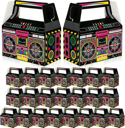 Vista 11 de Zonon 24 cajas de recuerdos de fiesta de los años 80, novedosas cajas Boom de los años 90, decoración de fiesta, regalo, dulces para centros de mesa