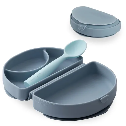 Vista 10 de Miniware Fold & Scoop - Juego de alimentación para bebés, plato de silicona para bebé con succión y cuchara para bebé, compacto, portátil, apto