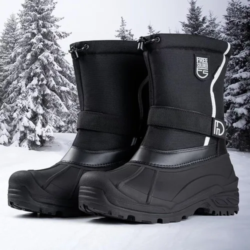 Vista 7 de FREE SOLDIER Botas de nieve para hombre, impermeables, aisladas, antideslizantes, con forro extraíble