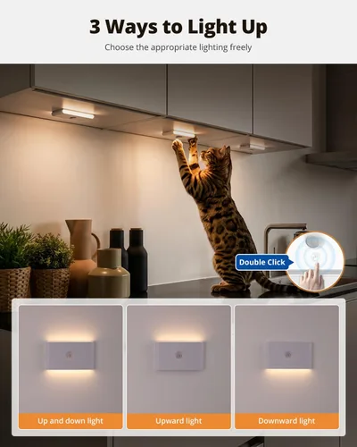 Vista 3 de wowatt Luz de escalera recargable con sensor de movimiento, luces de noche blancas con montaje magnético, luces de escalera regulables para Blanco