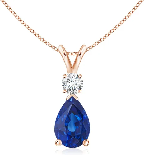 Vista 175 de Angara Colgante de lágrima de zafiro azul natural con diamante en plata/oro macizo de 14 quilates/platino Cumpleaños, compromiso, aniversario