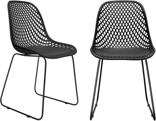 Vista 11 de Juego de 2 sillas de comedor modernas de plástico, sillas estables de cocina para interiores y exteriores con patas de metal para cafeterías