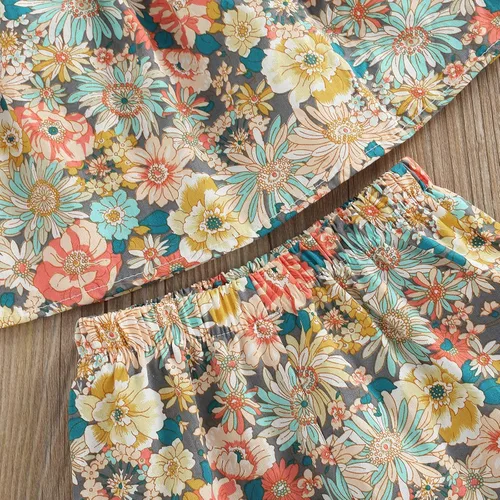 Vista 6 de Conjunto de 2 piezas de ropa con volantes y cuello halter floral para niños pequeños