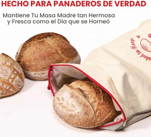 Vista 9 de KNEADACE Bolsas de Pan Reutilizables para Pan Casero - Elegante Almacenamiento de Pan de Masa Madre con Diseño de Tapa Enrollable, 100% Algodón