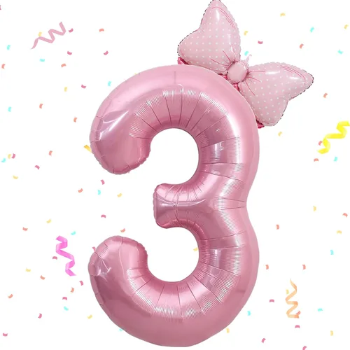 Vista 9 de Globo rosado de 40 pulgadas con número 4 y lazo mini para decoraciones de fiesta de cumpleaños número 4 de niña - Suministros de fiesta con tema rosa