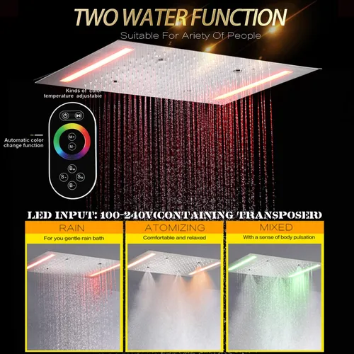 Vista 3 de Juego de sistema de ducha de lluvia de lujo, montado en techo, 14 x 20 pulgadas, grifo rectangular de ducha de lluvia con control LED, spa, baño