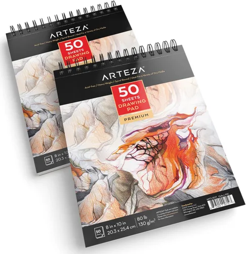 Vista 6 de ARTEZA Bloc de papel de dibujo, 8 x 10 pulgadas, paquete de 1, 50 hojas, libros de dibujo de artistas encuadernados en espiral, papel de dibujo