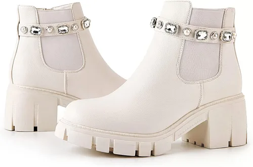 Vista 4 de TINSTREE Botines para mujer tacón bajo con cremallera gruesa estilo Chelsea