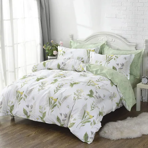 Vista 31 de FADFAY Juego de funda de edredón floral 100% algodón a rayas verdes y beige, ropa de cama de flores desgastadas con diseño de ramas botánicas