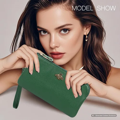Vista 6 de imeetu Bolso de mano con asa para muñeca de cuero para mujeres, monedero para celular con correa para la muñeca A-manzana verde