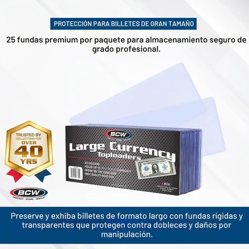 Vista 2 de BCW Soporte grande para billetes de moneda, paquete de 25, PVC rígido transparente, protección de calidad de archivo para monedas coleccionables