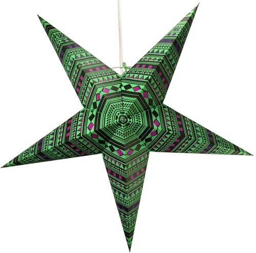 Vista 10 de Linterna de papel en forma de estrella azul verdoso del Caribe con cable de alimentación de 12 pies incluido