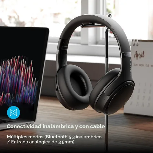 Vista 8 de havit Auriculares con cancelación activa de ruido, auriculares inalámbricos sobre la oreja, auriculares plegables Bluetooth 5.3 sobre la oreja