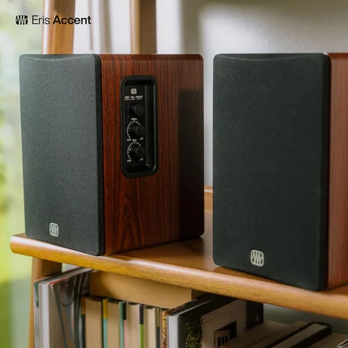 Vista 6 de PreSonus Eris Accent - Altavoces de estantería alimentados de 50W con cable, altavoces estéreo para tocadiscos, mesa de trabajo y hogar, múltiples