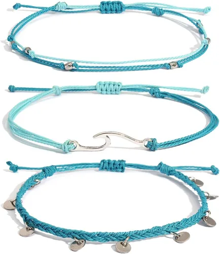Vista 16 de Pulseras de tobillo impermeables con cuentas, pulseras de tobillo de playa con olas, pulseras de tobillo de acero inoxidable con monedas, joyería