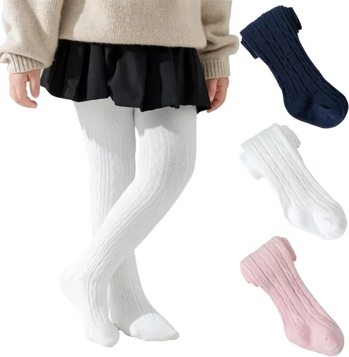 Vista 14 de Jormatt Medias de niña con punto trenzado, leotardos de algodón para niñas pequeñas, medias de invierno para recién nacidos y bebés