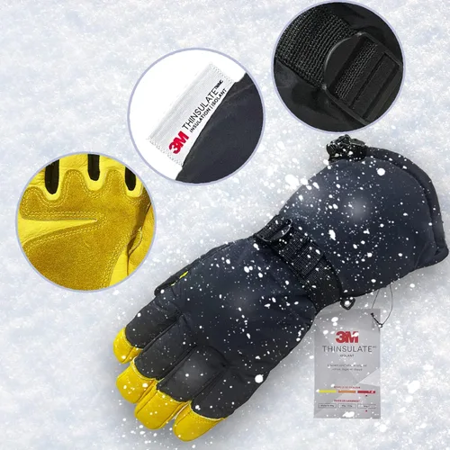Vista 6 de Guantes de esquí de invierno de cuero para hombres, mujeres y niños, -22 3M Thinsulate cálidos para nieve, snowboard, motos de nieve, guantes